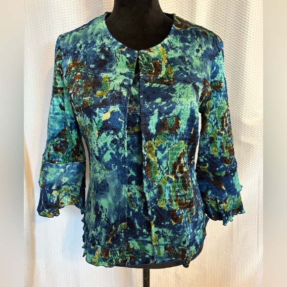 Pleats Collection multicolored tank top & matching 3/4 sleeve jacket size M NWT - Picture 2 of 10